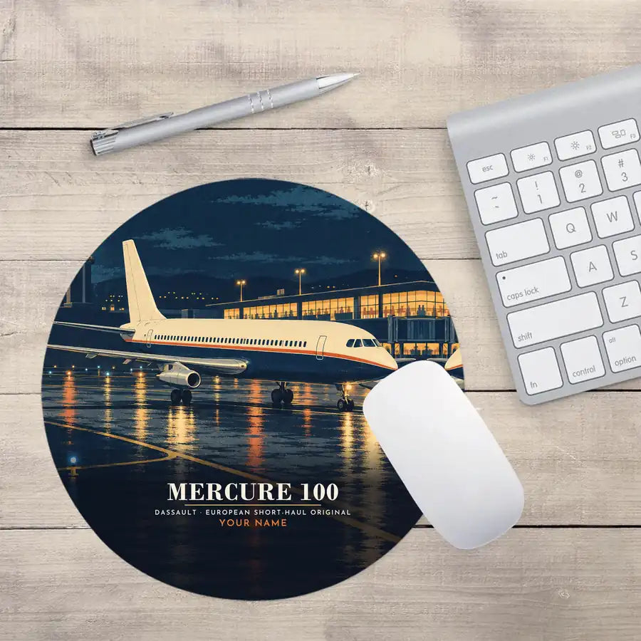 Dassault Mercure 100 - 3D + Name - Round Mouse Pad - Full Print