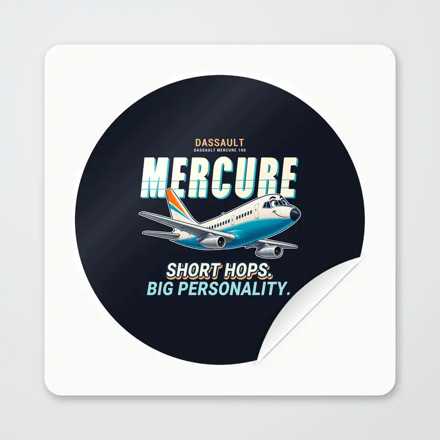 Dassault Mercure 100 - Cartoon - Circle Sticker - Peel