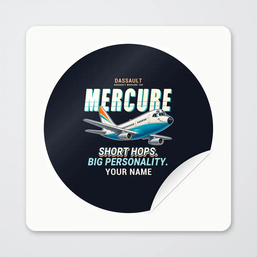 Dassault Mercure 100 - Cartoon + Name - Circle Sticker - Peel