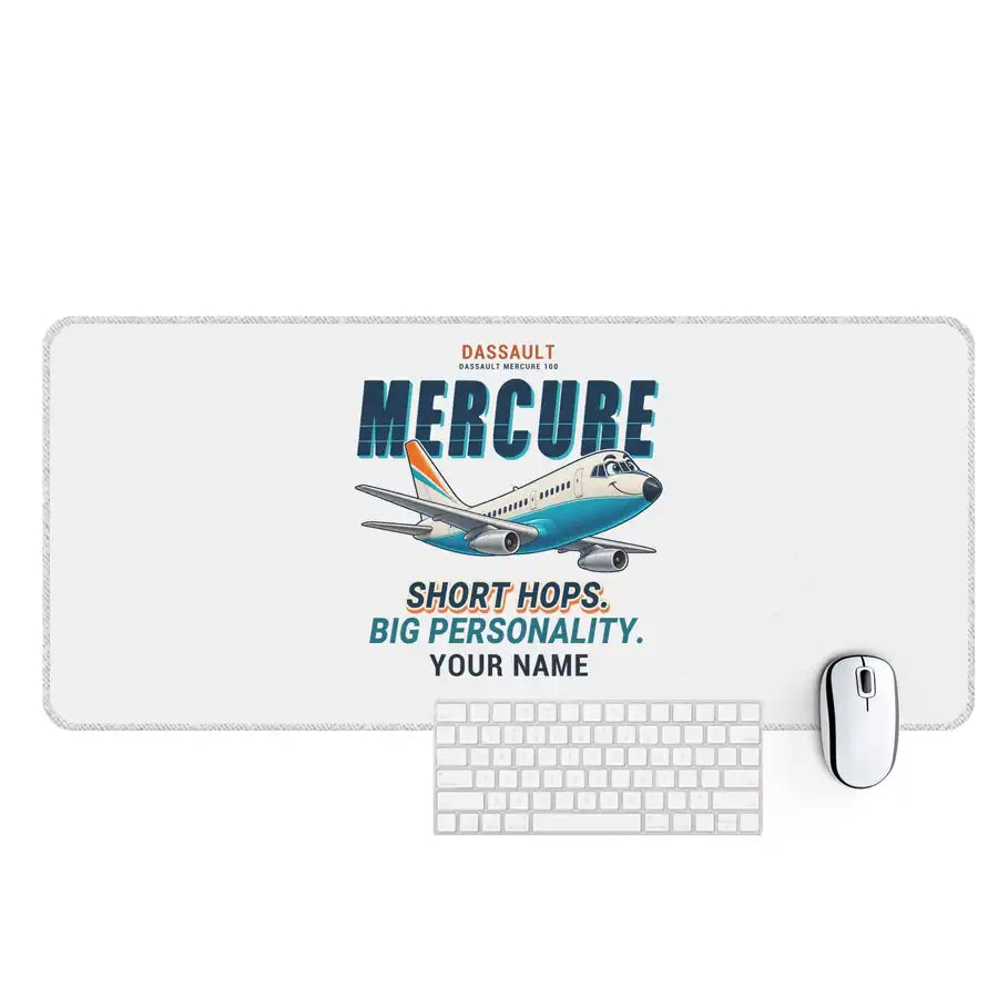Dassault Mercure 100 - Cartoon + Name - Desk Mat - White