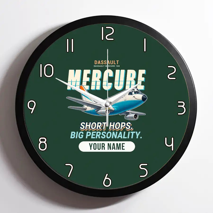 Dassault Mercure 100 - Cartoon + Name - Framed - Dark Green