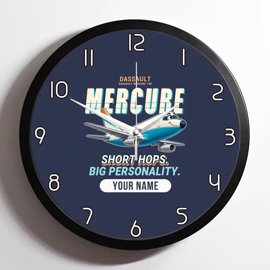 Dassault Mercure 100 - Cartoon + Name - Framed - Navy Blue