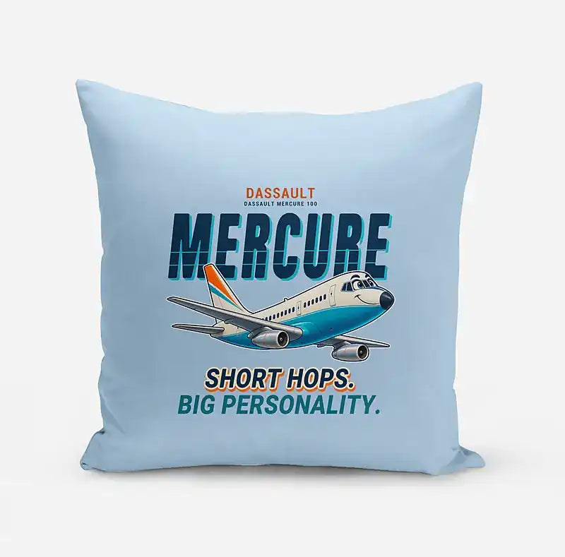 Dassault Mercure 100 - Cartoon - Pillow - Light Blue