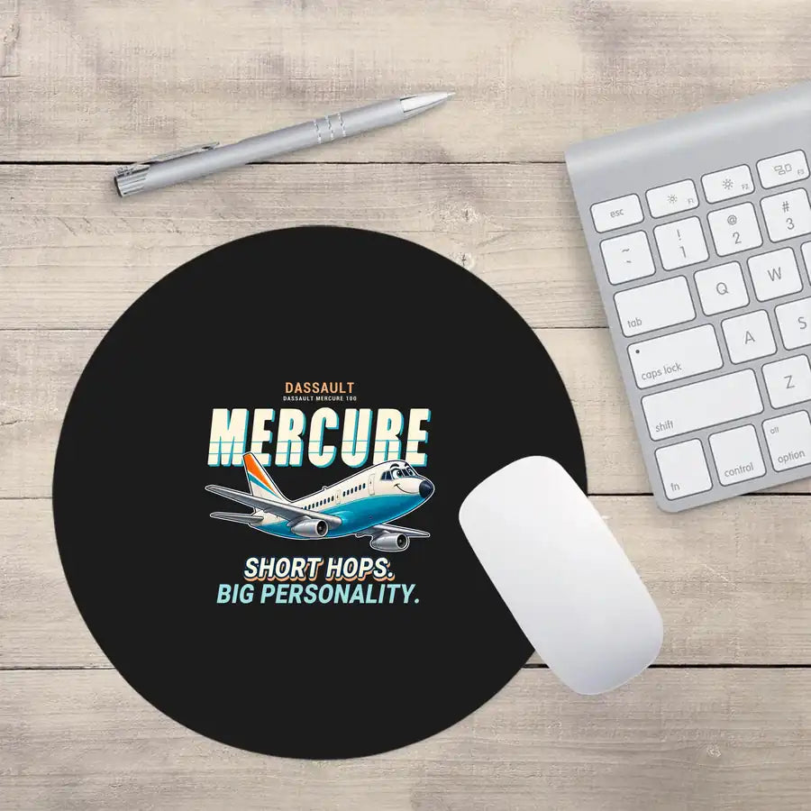 Dassault Mercure 100 - Cartoon - Round Mouse Pad - Black