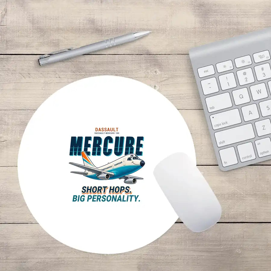 Dassault Mercure 100 - Cartoon - Round Mouse Pad - White