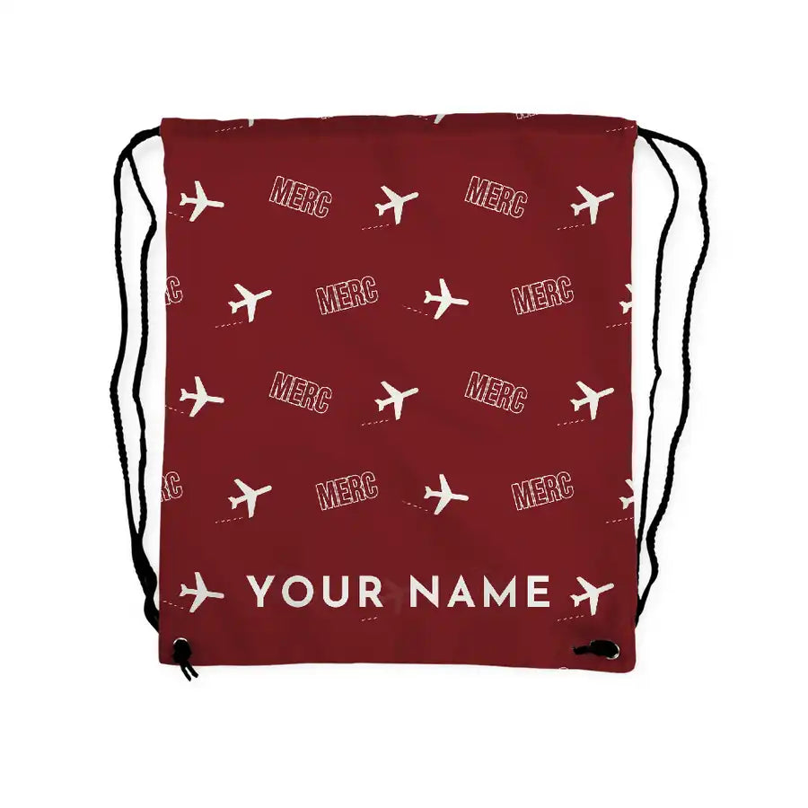 Dassault Mercure 100 - Drawstring Bag - 3D Pattern + Name - Dark Red
