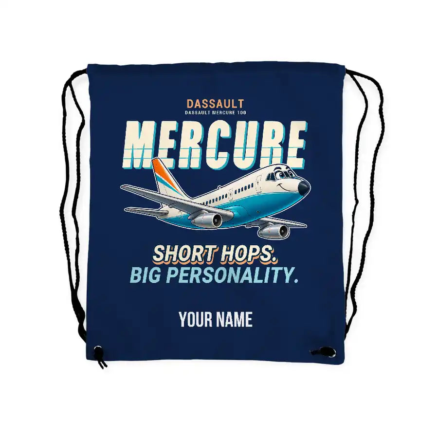 Dassault Mercure 100 - Drawstring Bag - Cartoon + Name - Dark Blue