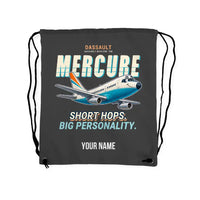 Thumbnail for Dassault Mercure 100 - Drawstring Bag - Cartoon + Name - Gray