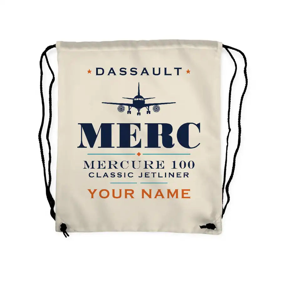 Dassault Mercure 100 - Drawstring Bag - Heritage + Name - Beige