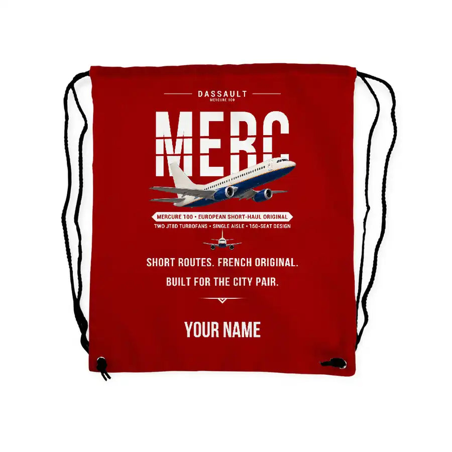 Dassault Mercure 100 - Drawstring Bag - Original + Name - Red