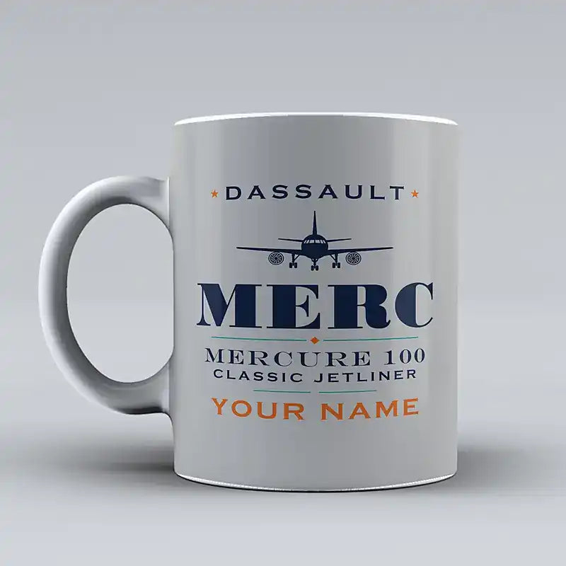 Dassault Mercure 100 - Heritage + Name - Mug - Light Gray