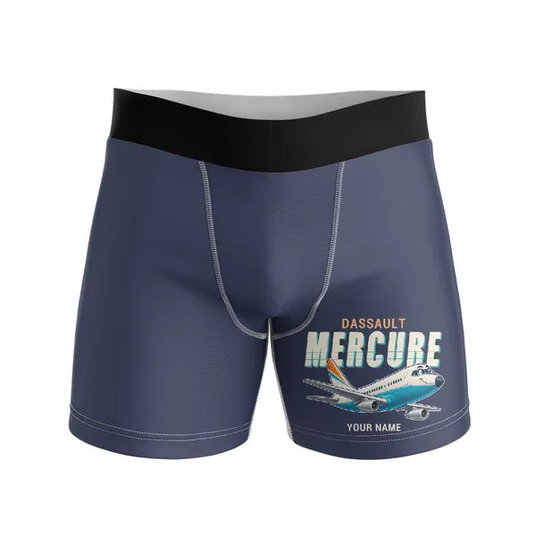 Dassault Mercure 100 - Men Boxers - Cartoon + Name - Navy Blue