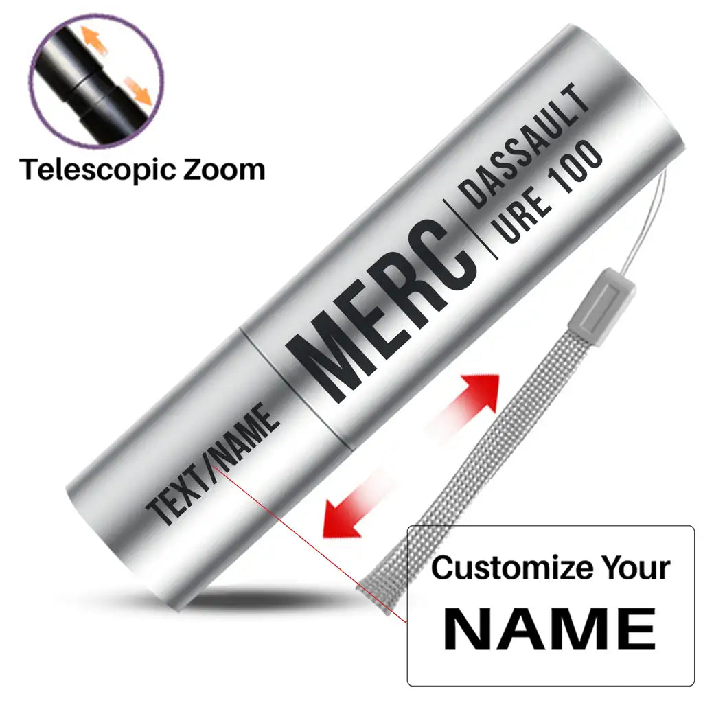 Dassault Mercure 100 - Mini LED Flashlight - Tag - Silver + Name