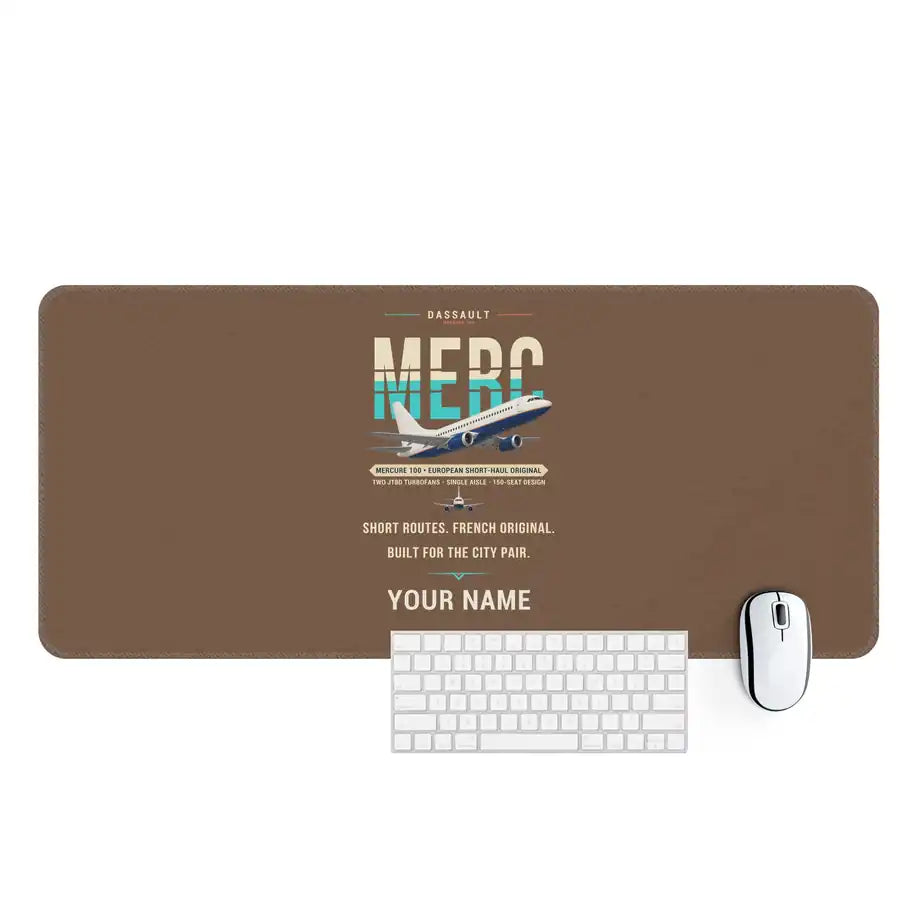 Dassault Mercure 100 - Original + Name - Desk Mat - Brown