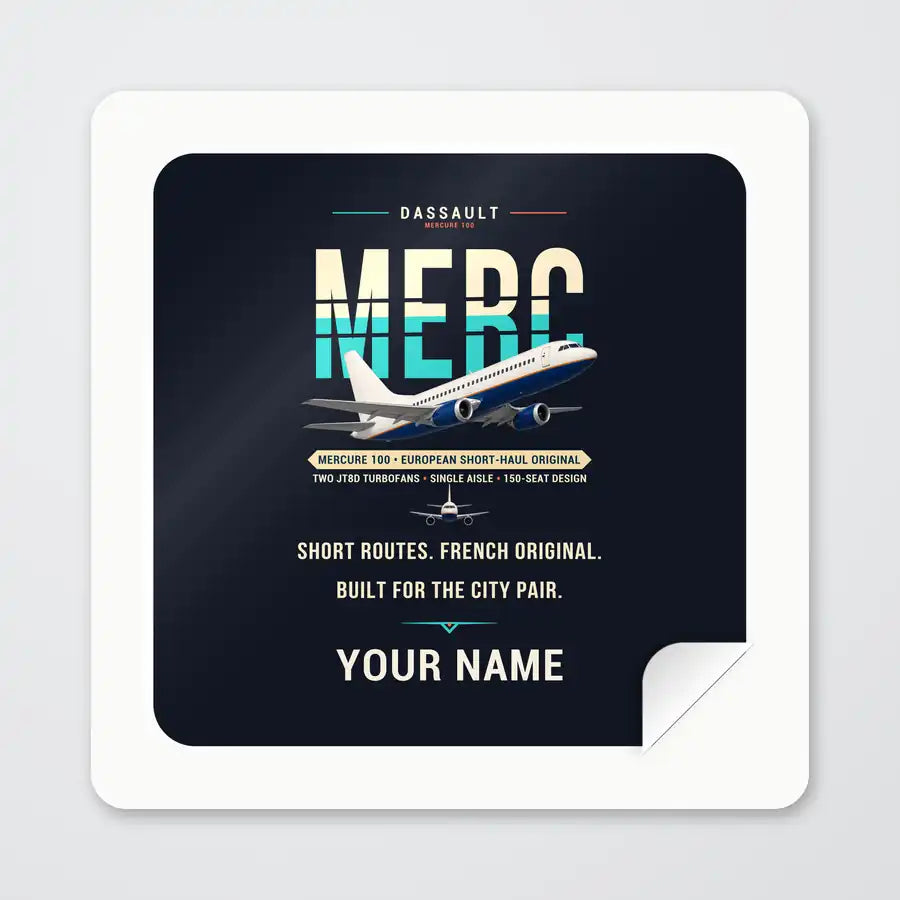 Dassault Mercure 100 - Original + Name - Square Sticker - Peel
