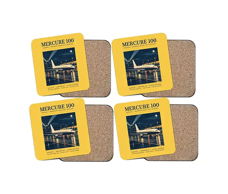 Dassault Mercure 100 - Poster - Coaster Set - Yellow
