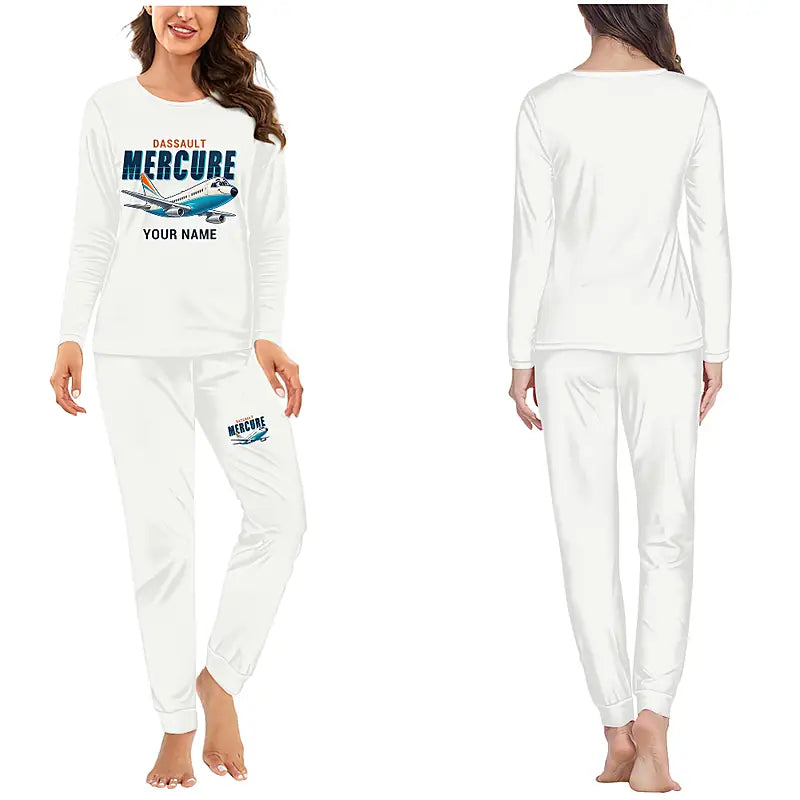 Dassault Mercure 100 - Women Pajamas - Cartoon Chest + Name - White