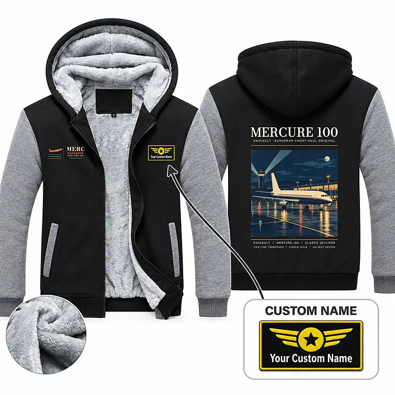 Dassault Mercure 100 Zipped Sweatshirts - Poster + Name - Black & Gray