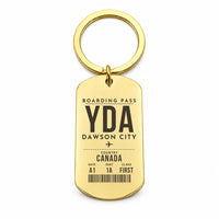 Thumbnail for Dawson City Airport YDA - Key Chain - Boarding Pass Style - Gold