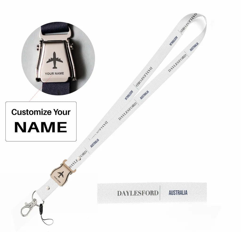 Daylesford City Series seat belt lanyard - white with name
