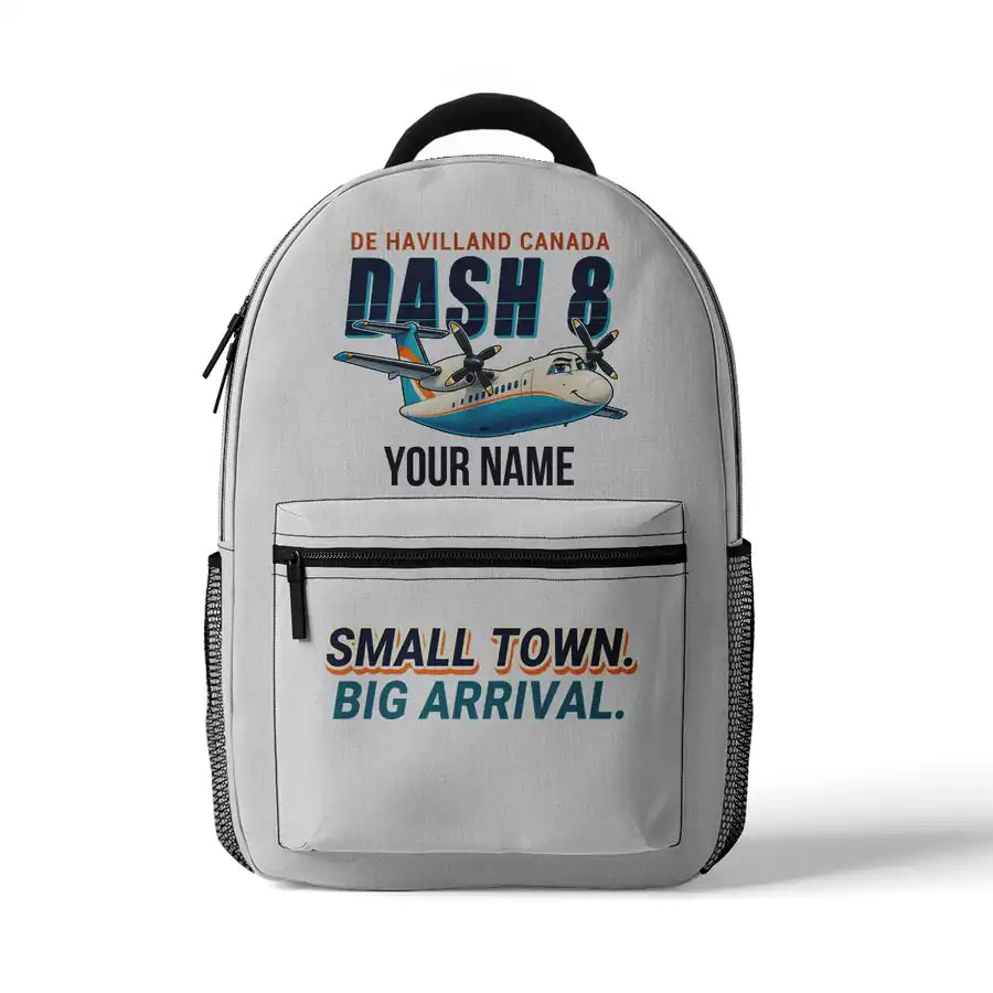 De Havilland Canada DHC-8-100 Dash 8 - 3D Backpack - Cartoon + Name - White