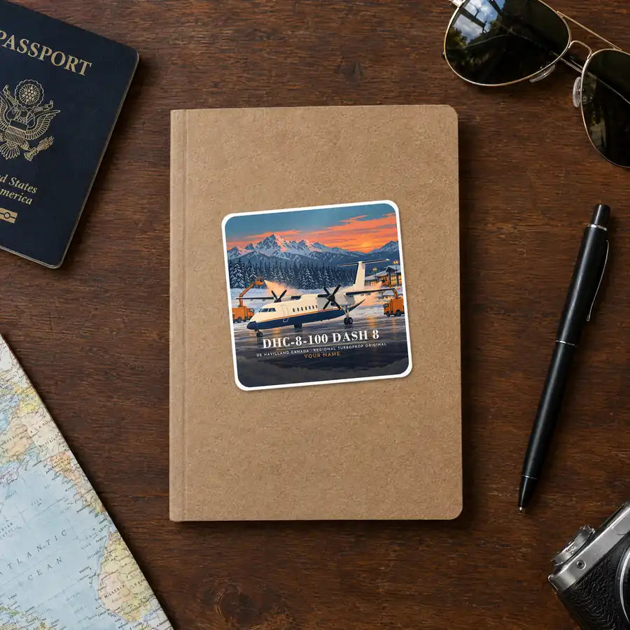 De Havilland Canada DHC-8-100 Dash 8 - 3D + Name - Square Sticker - Notebook