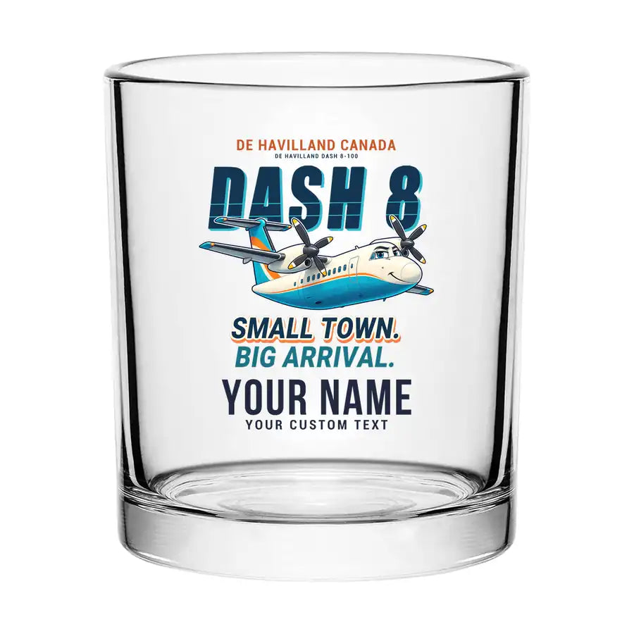 De Havilland Canada DHC-8-100 Dash 8 - Cartoon + Name - Special Whiskey Glass