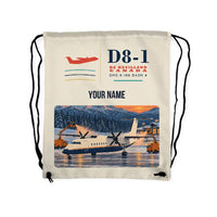 Thumbnail for De Havilland Canada DHC-8-100 Dash 8 - Drawstring Bag - Classic + Name - Beige