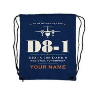 Thumbnail for De Havilland Canada DHC-8-100 Dash 8 - Drawstring Bag - Heritage + Name - Dark Blue