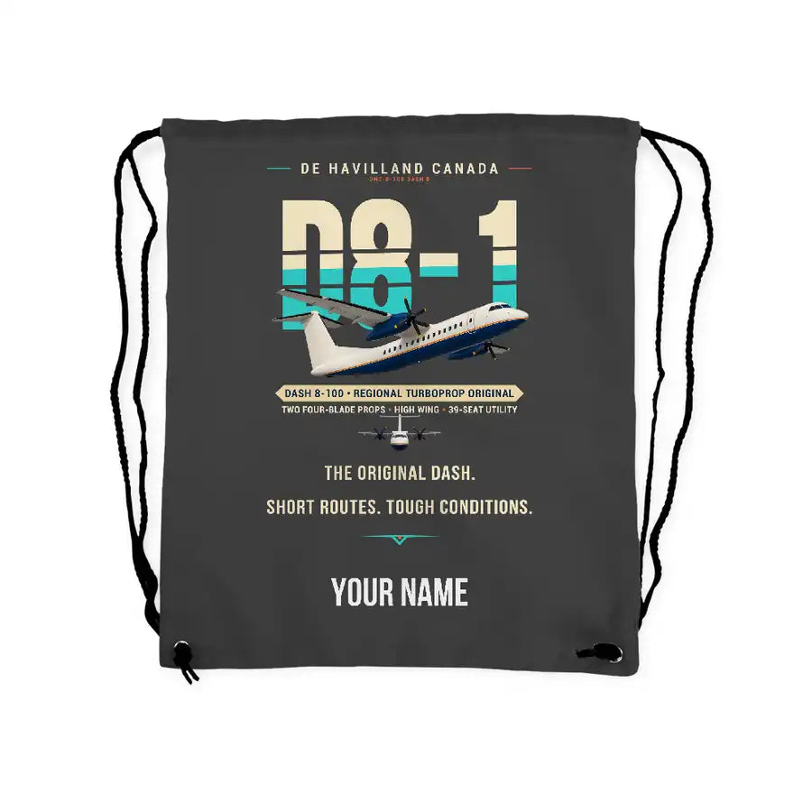 De Havilland Canada DHC-8-100 Dash 8 - Drawstring Bag - Original + Name - Gray