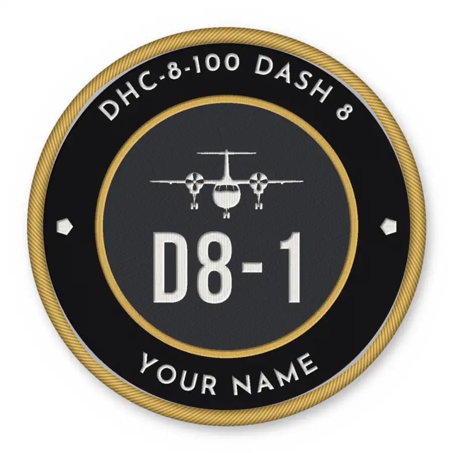 De Havilland Canada DHC-8-100 Dash 8 Patches - Circle + Name - Black Gold