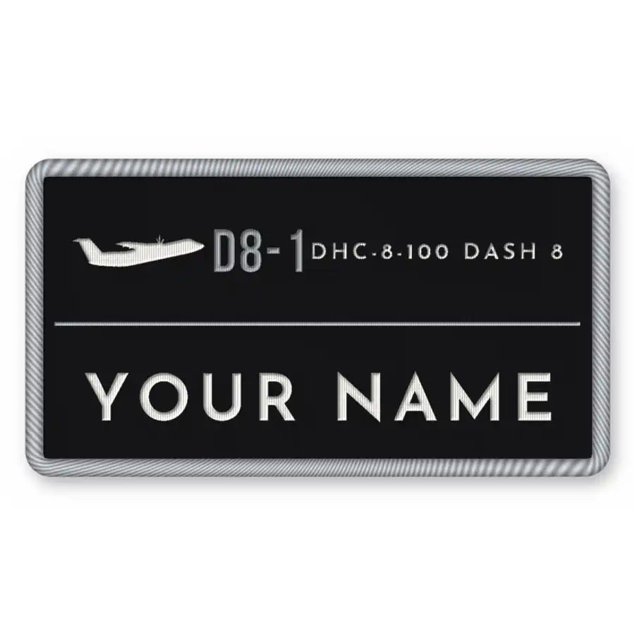 De Havilland Canada DHC-8-100 Dash 8 Patches - Rectangle + Name - Black Silver