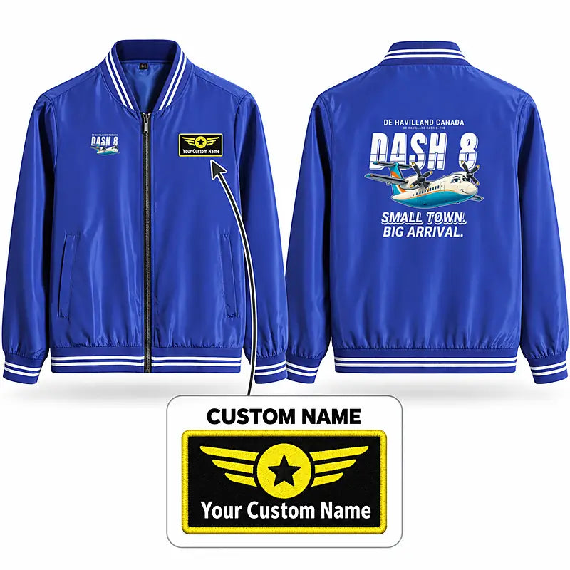 De Havilland Canada DHC-8-100 Dash 8 Stylish Jackets - Baseball Collar - Cartoon + Name - Royal Blue