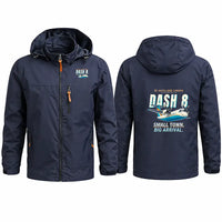 Thumbnail for De Havilland Canada DHC-8-100 Dash 8 Stylish Jackets - Hooded Windbreaker - Cartoon - Navy Blue