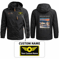 Thumbnail for De Havilland Canada DHC-8-100 Dash 8 Stylish Jackets - Hooded Windbreaker - Poster + Name - Black