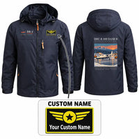 Thumbnail for De Havilland Canada DHC-8-100 Dash 8 Stylish Jackets - Hooded Windbreaker - Poster + Name - Navy Blue