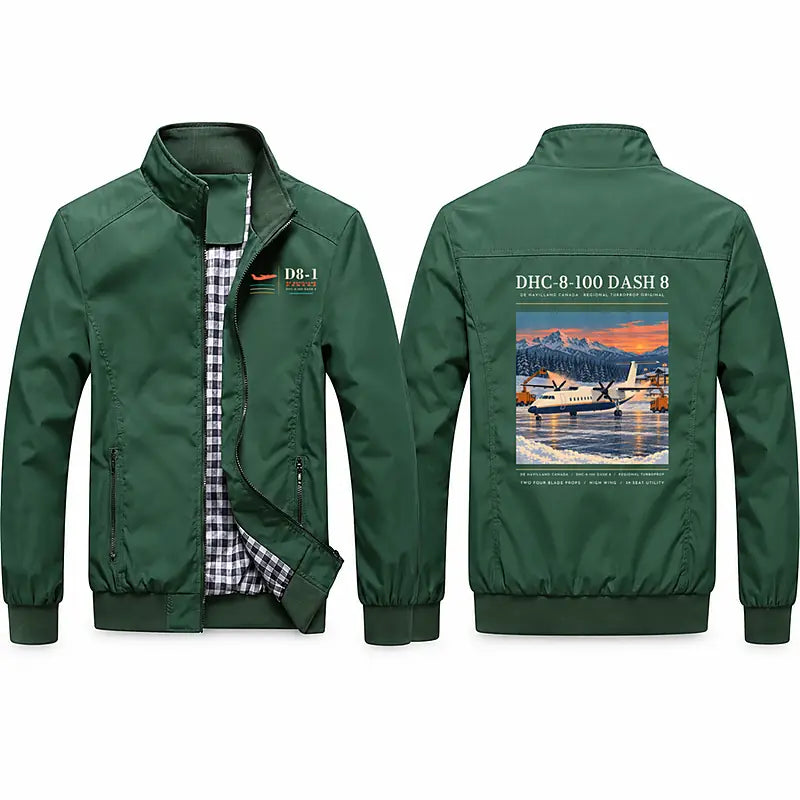 De Havilland Canada DHC-8-100 Dash 8 Stylish Jackets - Stand Collar - Poster - Green