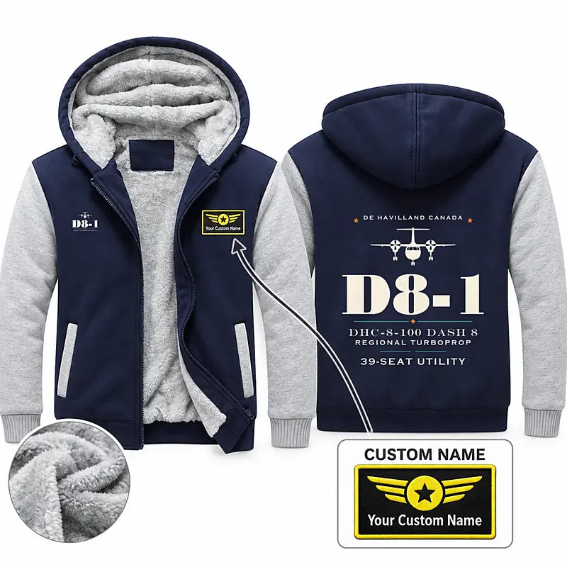 De Havilland Canada DHC-8-100 Dash 8 Zipped Sweatshirts - Heritage + Name - Navy & Gray