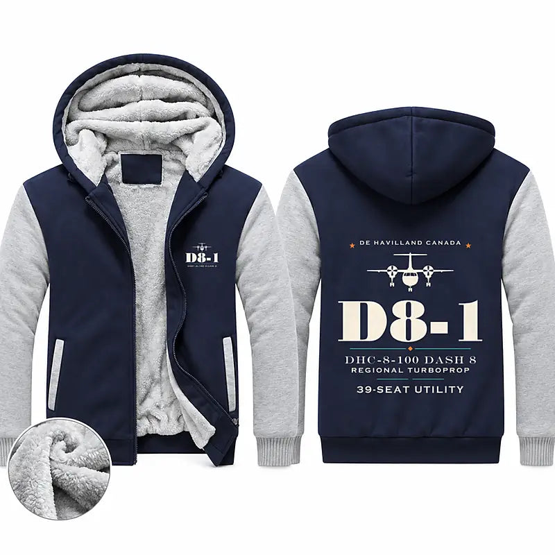 De Havilland Canada DHC-8-100 Dash 8 Zipped Sweatshirts - Heritage - Navy & Gray