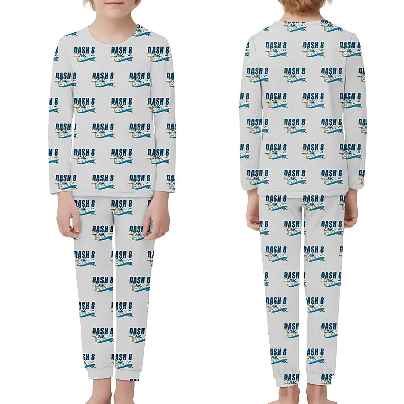 De Havilland Canada DHC-8-300 Dash 8 - Children Pajamas - Cartoon Pattern - Light Gray
