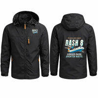 Thumbnail for De Havilland Canada DHC-8-300 Dash 8 Stylish Jackets - Hooded Windbreaker - Cartoon - Black