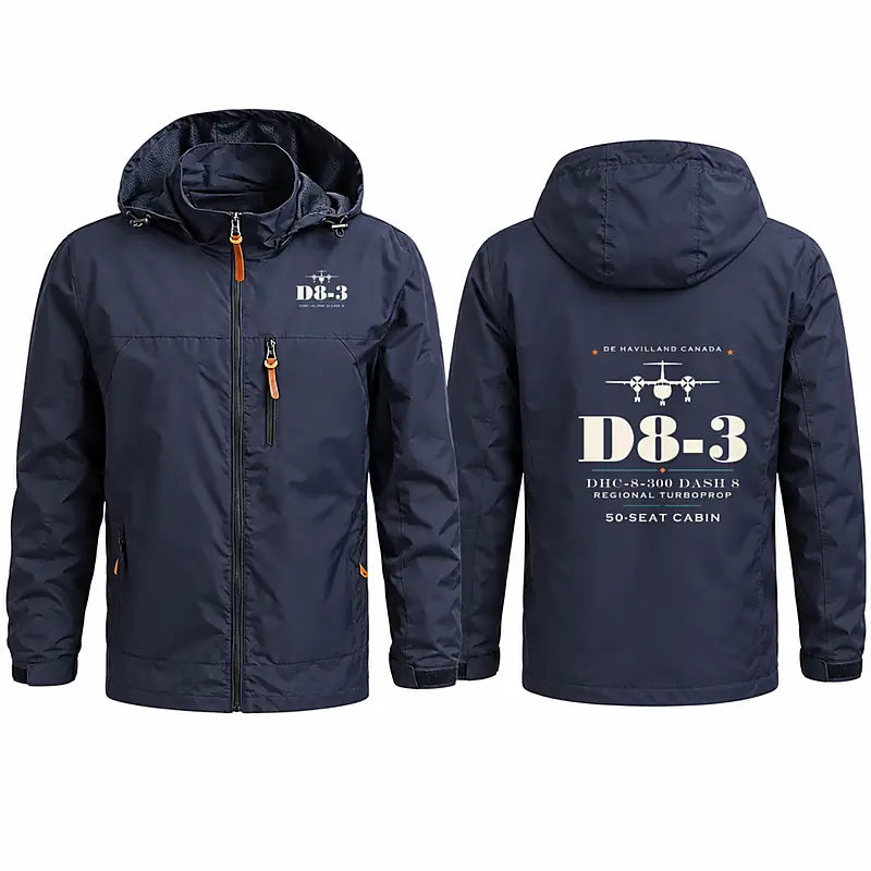 De Havilland Canada DHC-8-300 Dash 8 Stylish Jackets - Hooded Windbreaker - Heritage - Navy Blue