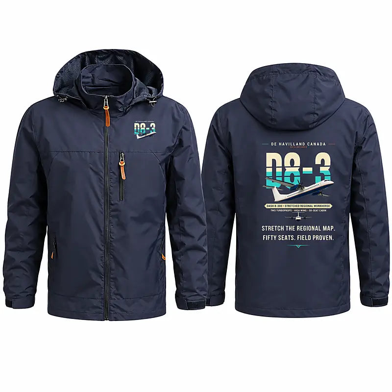De Havilland Canada DHC-8-300 Dash 8 Stylish Jackets - Hooded Windbreaker - Original - Navy Blue