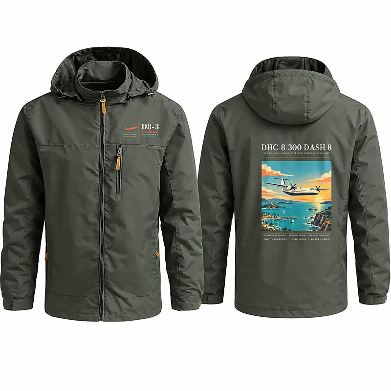 De Havilland Canada DHC-8-300 Dash 8 Stylish Jackets - Hooded Windbreaker - Poster - Olive Green