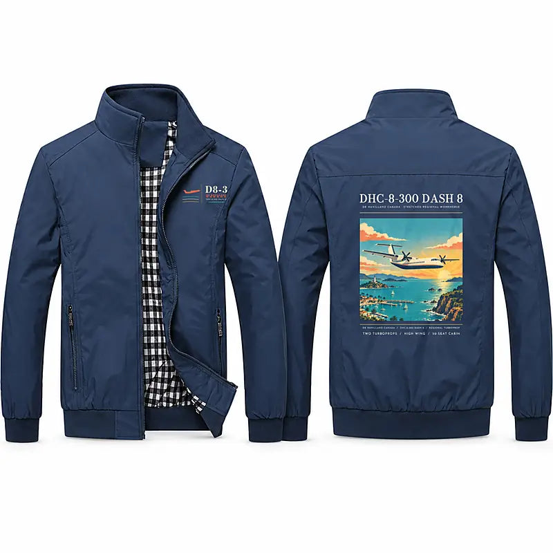 De Havilland Canada DHC-8-300 Dash 8 Stylish Jackets - Stand Collar - Poster - Navy Blue