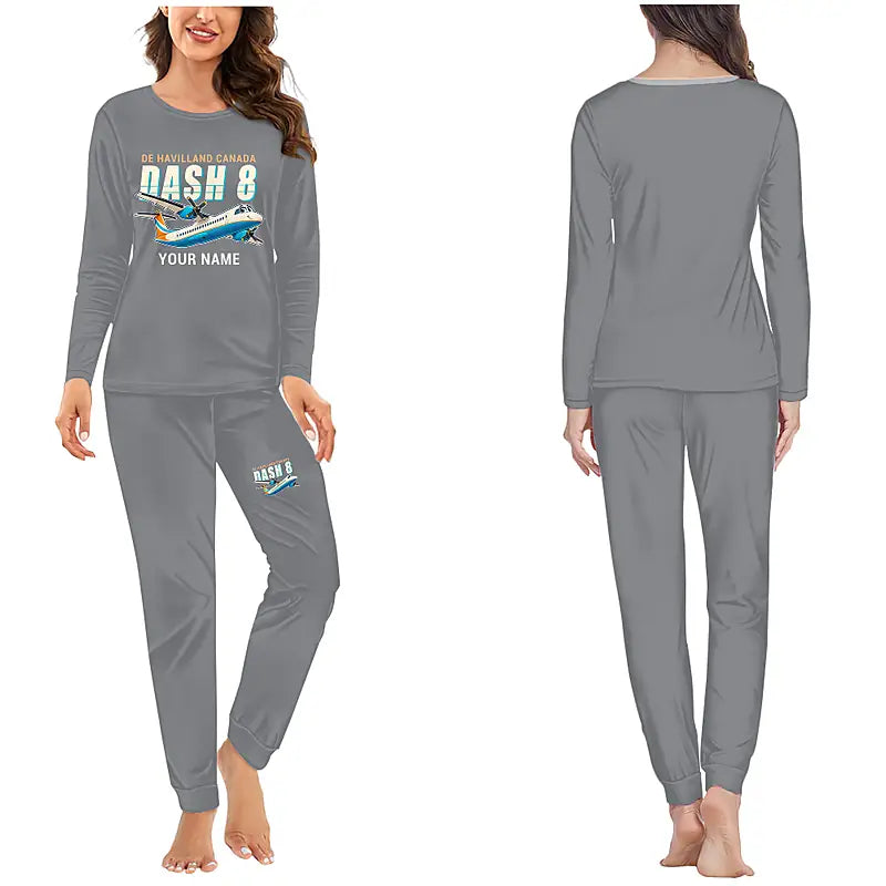 De Havilland Canada DHC-8-300 Dash 8 - Women Pajamas - Cartoon Chest + Name - Gray