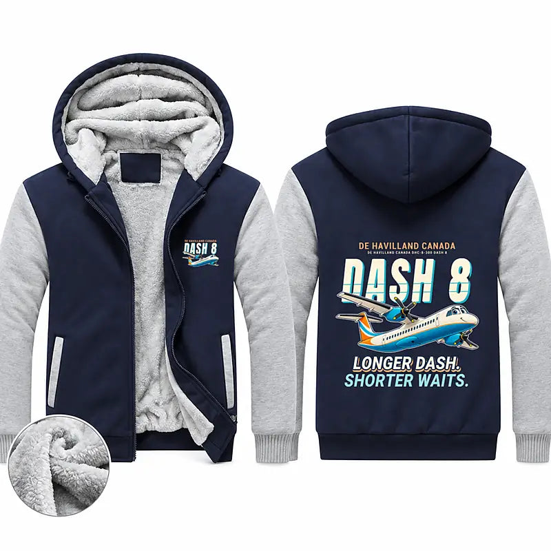 De Havilland Canada DHC-8-300 Dash 8 Zipped Sweatshirts - Cartoon - Navy & Gray
