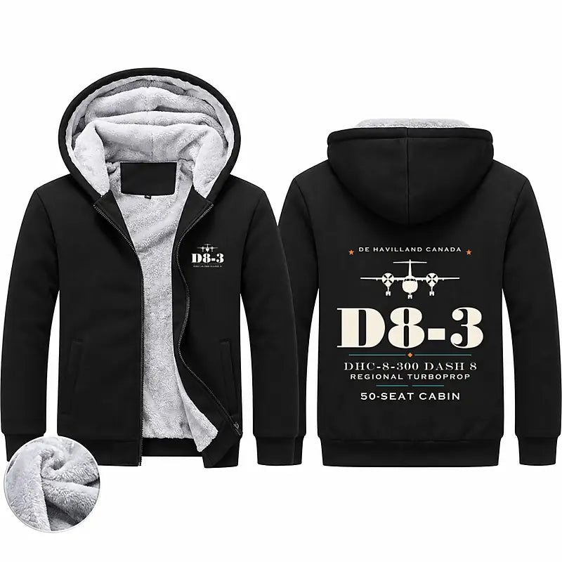 De Havilland Canada DHC-8-300 Dash 8 Zipped Sweatshirts - Heritage - Black