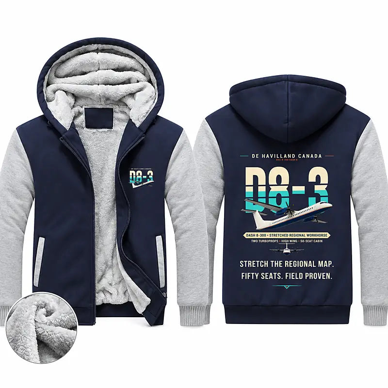 De Havilland Canada DHC-8-300 Dash 8 Zipped Sweatshirts - Original - Navy & Gray