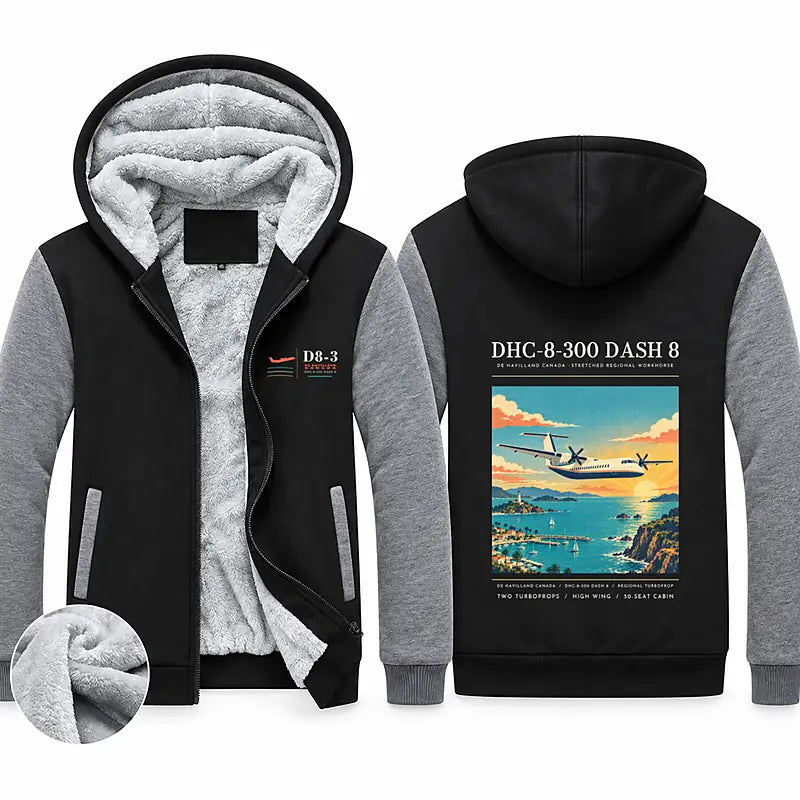 De Havilland Canada DHC-8-300 Dash 8 Zipped Sweatshirts - Poster - Black & Gray